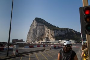 The road into Gibraltar closed due to a plane taking off. Look carefully for it!