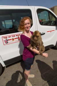 Syd gets a visit from one of the Barbary macaques living on the rock. No worries about sanitation, the monkeys are quite well cared for including full medical attention.