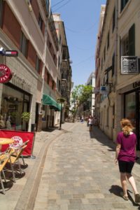 Walking down Main St in Gibraltar.