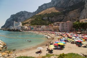 Beach on the east side of Gibraltar. Full on a Saturday afternoon.