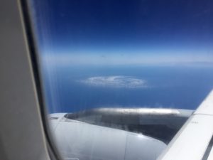 An unusual cloud formation in the Mediterranean Sea. The land barely visible in the upper right is Corsica.